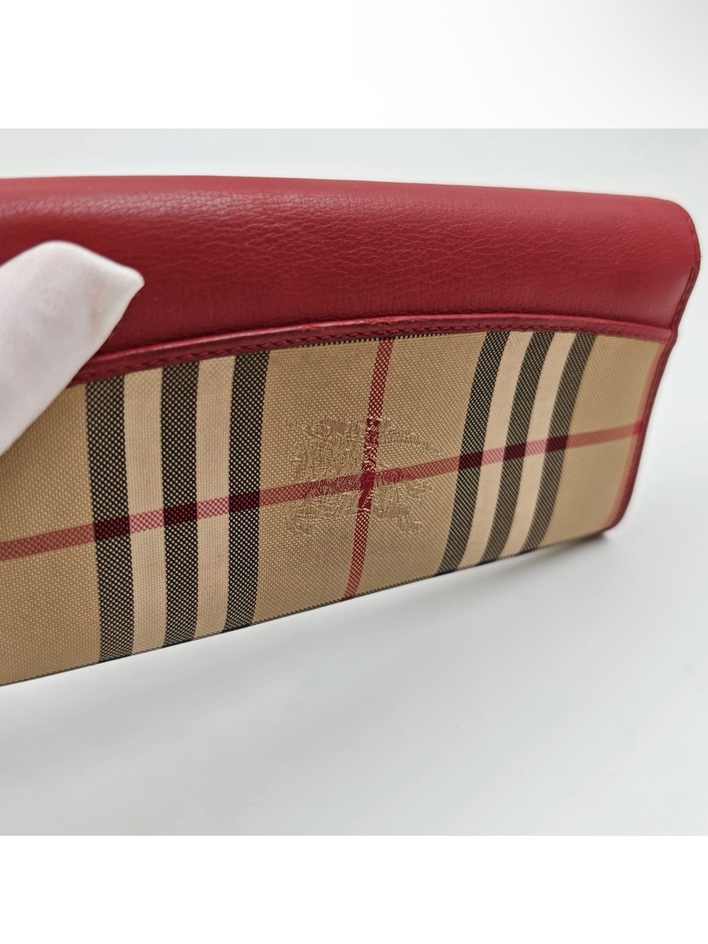 Burberry Red Leather & Classic Beige Check Continental Wallet - Picture 5 of 10